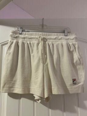 FILA Cream Elastic Waist Athletic Shorts